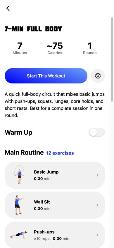 Jump Rope Training workout details screen