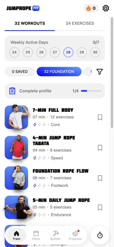 Jump Rope Training workout library screen