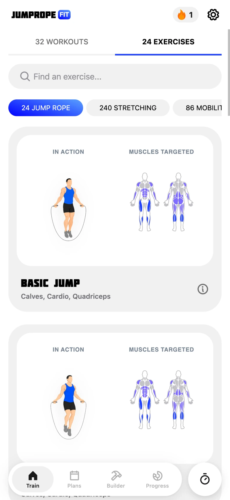 Jump Rope Training exercise library and muscles targeted